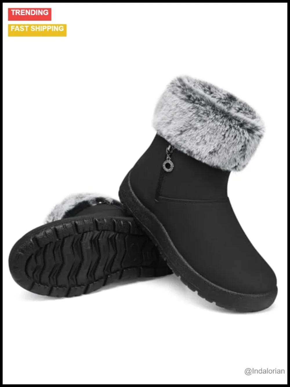 Waterproof Fur Lined Ankle Snow Booties with Side Zipper